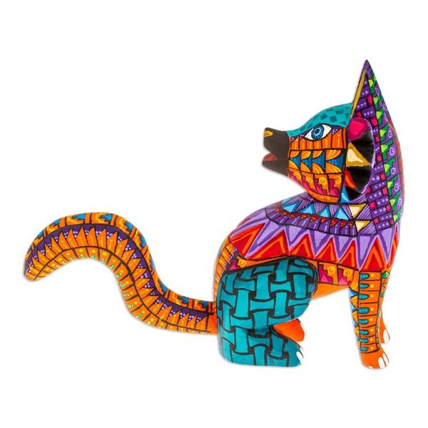Alternate image for Hand-Painted Colorful Copal Wood Wolf Alebrije Figurine Leaders Fantasy Fur