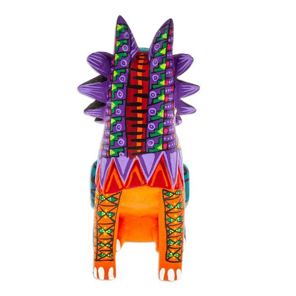 Alternate image for Hand-Painted Colorful Copal Wood Wolf Alebrije Figurine Leaders Fantasy Fur
