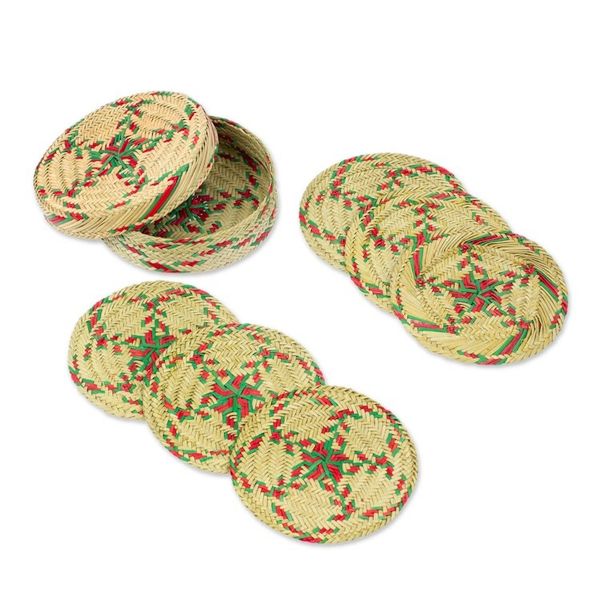 Alternate image for Set of 6 Green and Red Natural Fiber Coasters from Mexico Green Eco