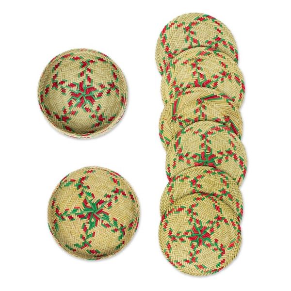 Alternate image for Set of 6 Green and Red Natural Fiber Coasters from Mexico Green Eco