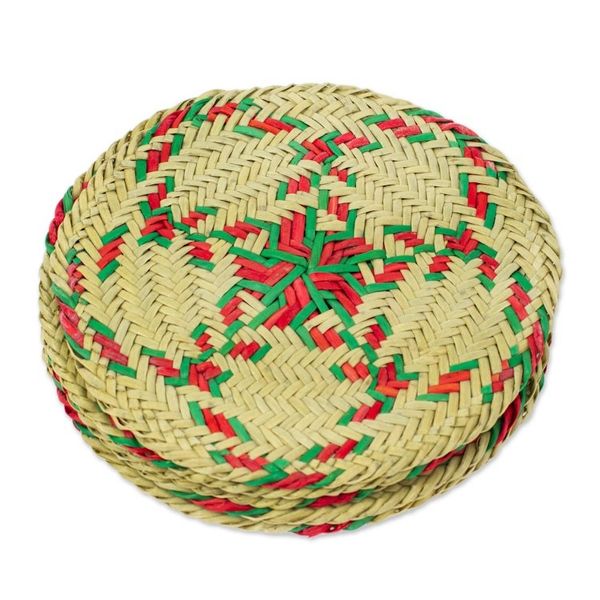Alternate image for Set of 6 Green and Red Natural Fiber Coasters from Mexico Green Eco