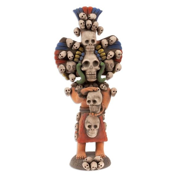 Alternate image for Hand-Painted Folk Art Aztec God Ceramic Sculpture Mictlantecuhtli Realm
