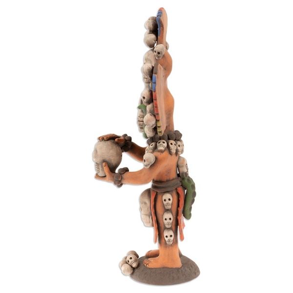 Alternate image for Hand-Painted Folk Art Aztec God Ceramic Sculpture Mictlantecuhtli Realm