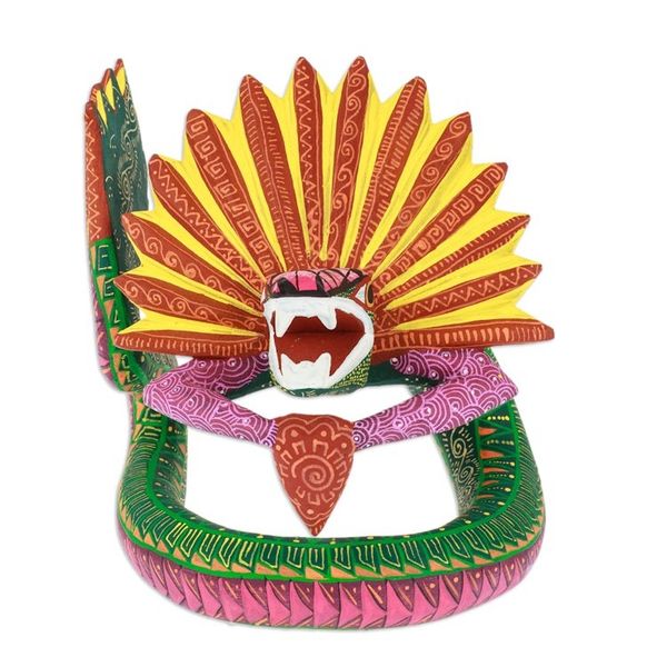 Alternate image for Hand-Painted Green and Purple Copal Wood Alebrije Sculpture Viridian Deity