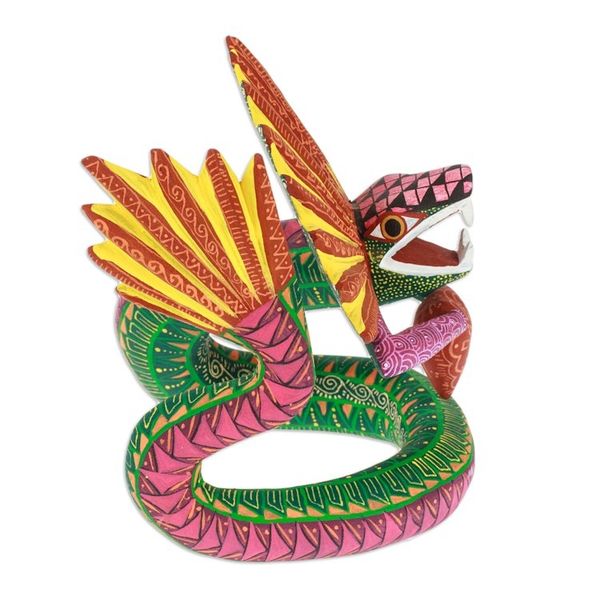 Alternate image for Hand-Painted Green and Purple Copal Wood Alebrije Sculpture Viridian Deity