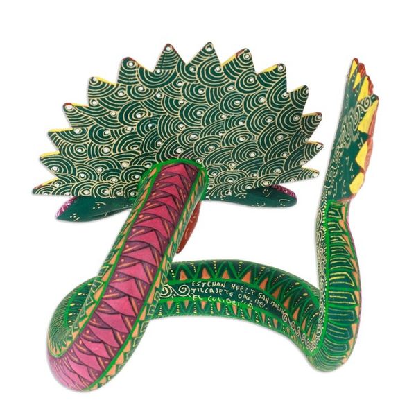 Alternate image for Hand-Painted Green and Purple Copal Wood Alebrije Sculpture Viridian Deity