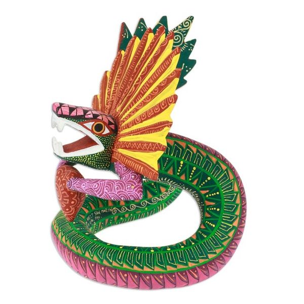 Alternate image for Hand-Painted Green and Purple Copal Wood Alebrije Sculpture Viridian Deity