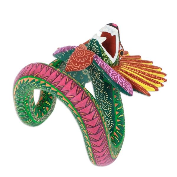 Alternate image for Hand-Painted Green and Purple Copal Wood Alebrije Sculpture Viridian Deity