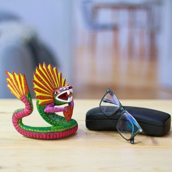 Alternate image for Hand-Painted Green and Purple Copal Wood Alebrije Sculpture Viridian Deity