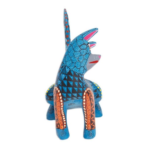 Alternate image for Wood Cat Alebrije Figurine in Teal Hand-Painted in Mexico Curious Cat in Teal