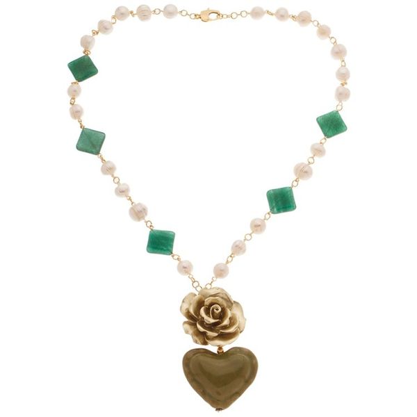Alternate image for Floral and Heart-Themed Gold-Accented Green Pendant Necklace My Forest Heart