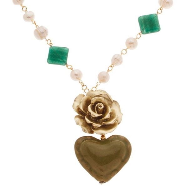 Alternate image for Floral and Heart-Themed Gold-Accented Green Pendant Necklace My Forest Heart