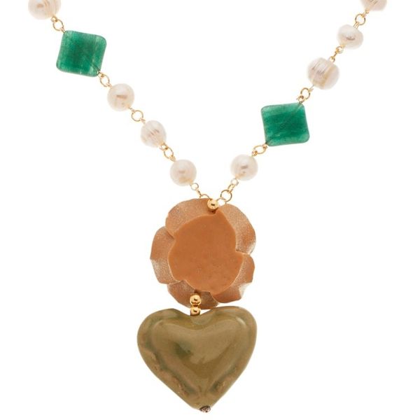 Alternate image for Floral and Heart-Themed Gold-Accented Green Pendant Necklace My Forest Heart
