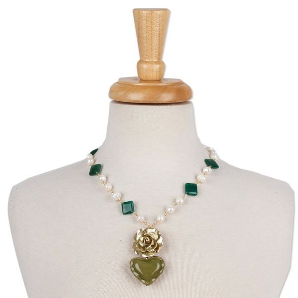 Alternate image for Floral and Heart-Themed Gold-Accented Green Pendant Necklace My Forest Heart