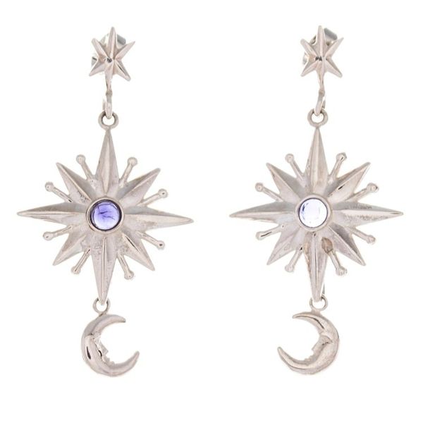Alternate image for Star and Moon-Themed Dangle Earrings with Amethyst Jewels Constellation of the Sage