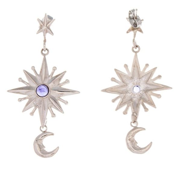 Alternate image for Star and Moon-Themed Dangle Earrings with Amethyst Jewels Constellation of the Sage