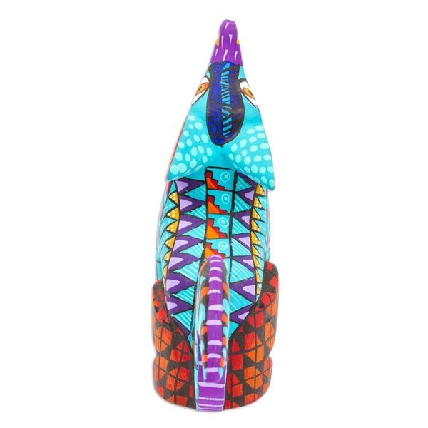 Alternate image for Copal Wood Alebrije Coyote Figurine Hand-Painted in Cyan Island Coyote