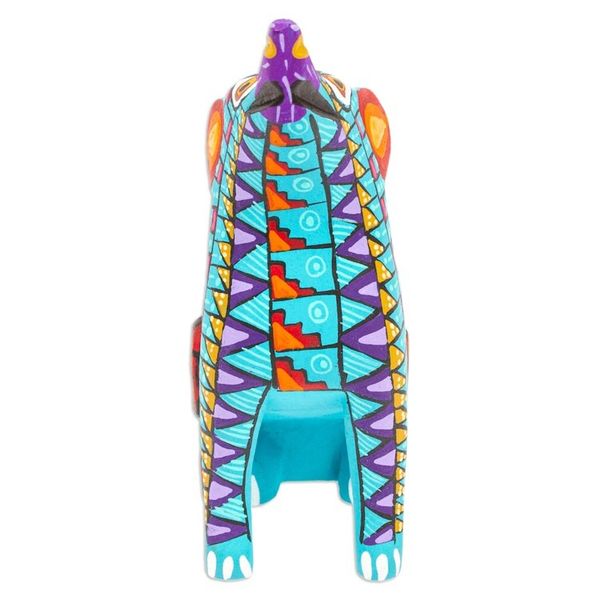 Alternate image for Copal Wood Alebrije Coyote Figurine Hand-Painted in Cyan Island Coyote