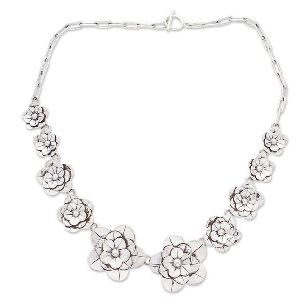 Alternate image for High-Polished Floral Sterling Silver Statement Necklace Divine Blossoming