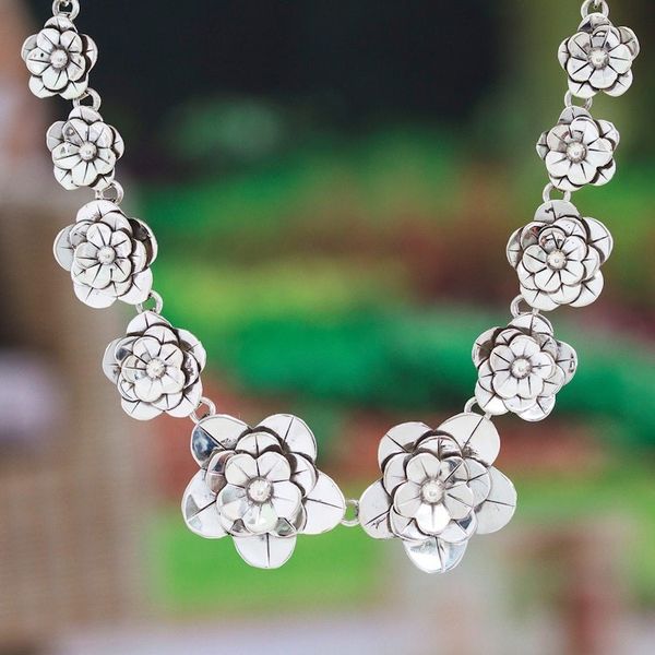 Alternate image for High-Polished Floral Sterling Silver Statement Necklace Divine Blossoming