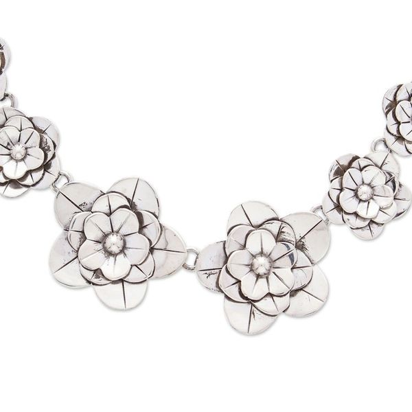Alternate image for High-Polished Floral Sterling Silver Statement Necklace Divine Blossoming