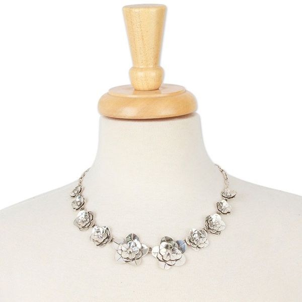 Alternate image for High-Polished Floral Sterling Silver Statement Necklace Divine Blossoming