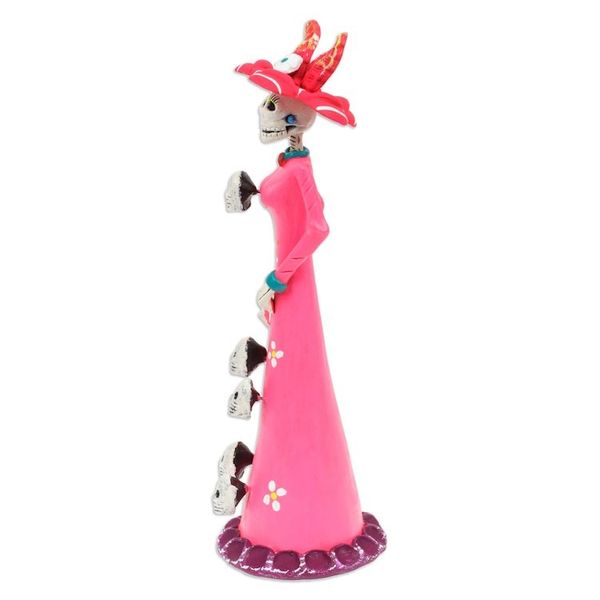 Alternate image for Hand-Painted Skull Lady Catrina Ceramic Sculpture in Pink Lady Catrina in Pink
