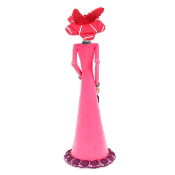 Alternate image for Hand-Painted Skull Lady Catrina Ceramic Sculpture in Pink Lady Catrina in Pink