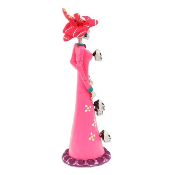 Alternate image for Hand-Painted Skull Lady Catrina Ceramic Sculpture in Pink Lady Catrina in Pink