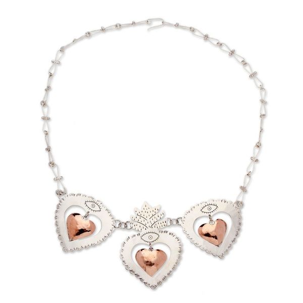 Alternate image for Heart-Shaped Sterling Silver and Copper Statement Necklace Heart of Traditions