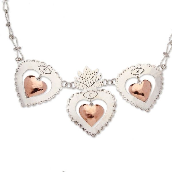 Alternate image for Heart-Shaped Sterling Silver and Copper Statement Necklace Heart of Traditions