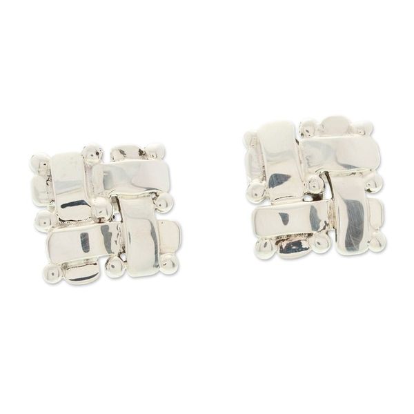 Alternate image for Polished Taxco Sterling Silver Cufflinks from Mexico Pair Braided Gala