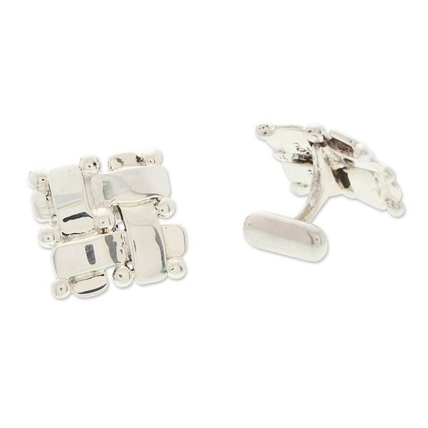 Alternate image for Polished Taxco Sterling Silver Cufflinks from Mexico Pair Braided Gala