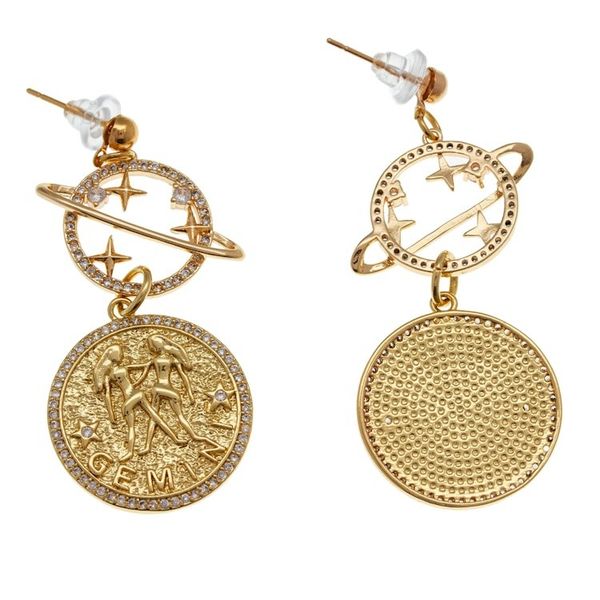 Alternate image for Cosmos-Themed 24k Gold-Plated Brass Gemini Dangle Earrings Gemini Galaxy
