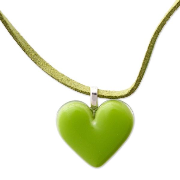 Alternate image for Art Glass Heart-Shaped Pendant Necklace in Spring Green My Spring Green Love