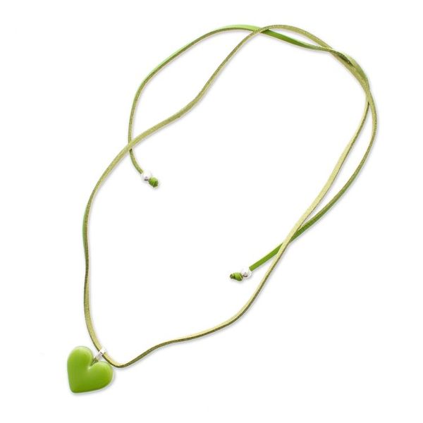 Alternate image for Art Glass Heart-Shaped Pendant Necklace in Spring Green My Spring Green Love