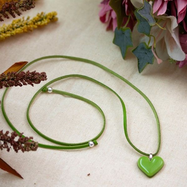 Alternate image for Art Glass Heart-Shaped Pendant Necklace in Spring Green My Spring Green Love