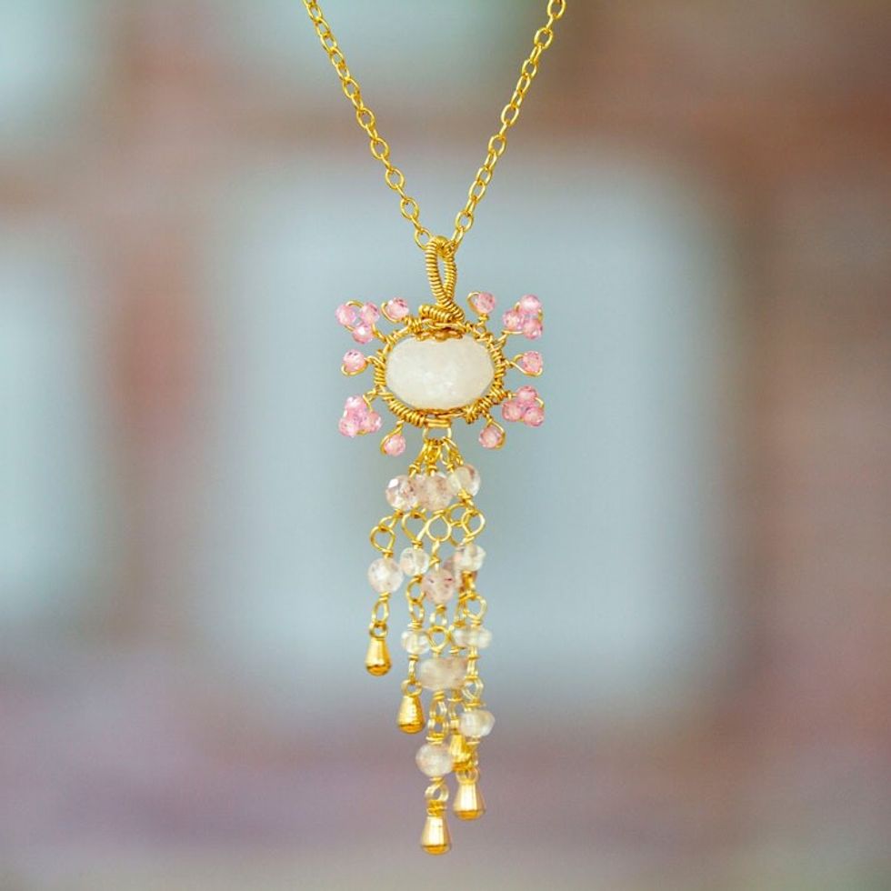 Multi-Gemstone Pendant Necklace with Gold-Plated Chain 'Absolute Hope'