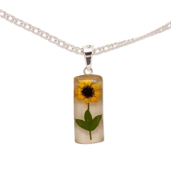 Alternate image for Cylindrical Natural Sunflower Resin Pendant Necklace Sun Gift