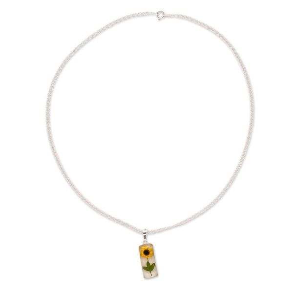 Alternate image for Cylindrical Natural Sunflower Resin Pendant Necklace Sun Gift