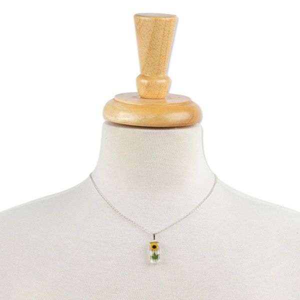Alternate image for Cylindrical Natural Sunflower Resin Pendant Necklace Sun Gift