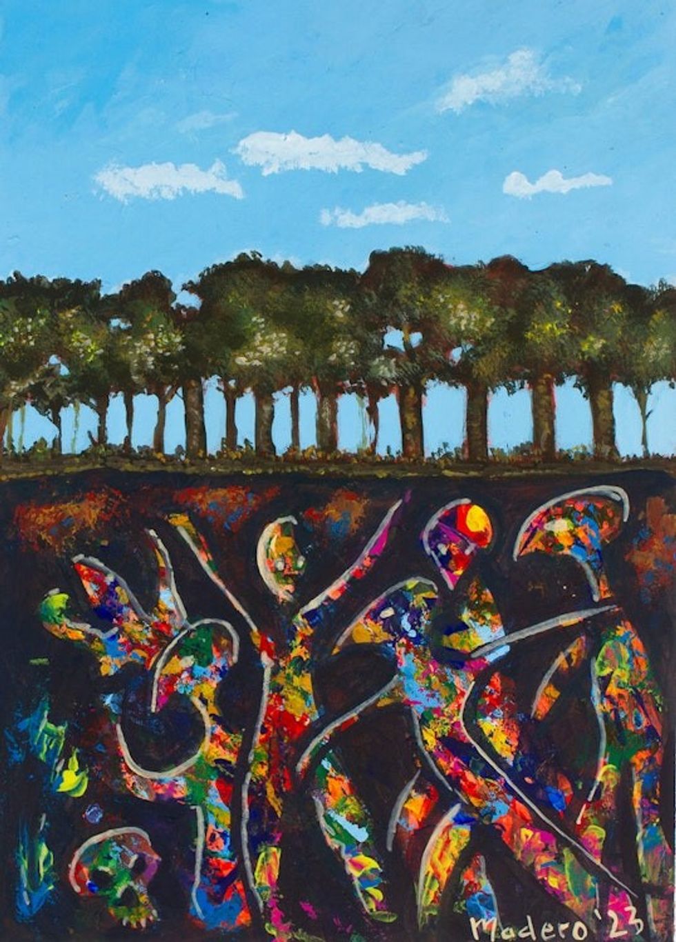 Expressionist Abstract Nature Colorful Acrylic Painting 'The Dancers'