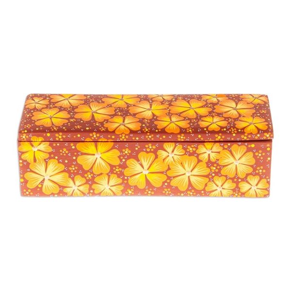 Alternate image for Hand-Painted Orange Decorative Wood Box with Floral Details Summer Eden