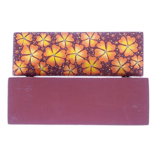 Alternate image for Hand-Painted Orange Decorative Wood Box with Floral Details Summer Eden