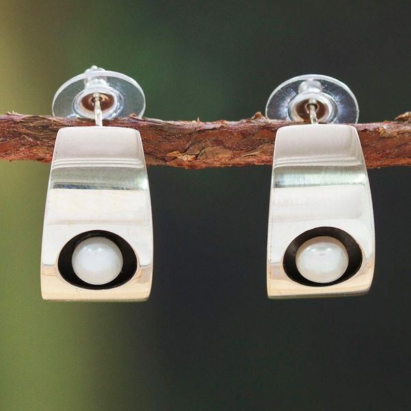 Alternate image for Modern Taxco Sterling Silver Cultured Pearl Drop Earrings Classic and Modern