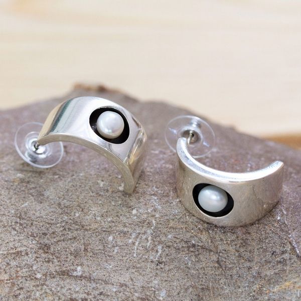 Alternate image for Modern Taxco Sterling Silver Cultured Pearl Drop Earrings Classic and Modern