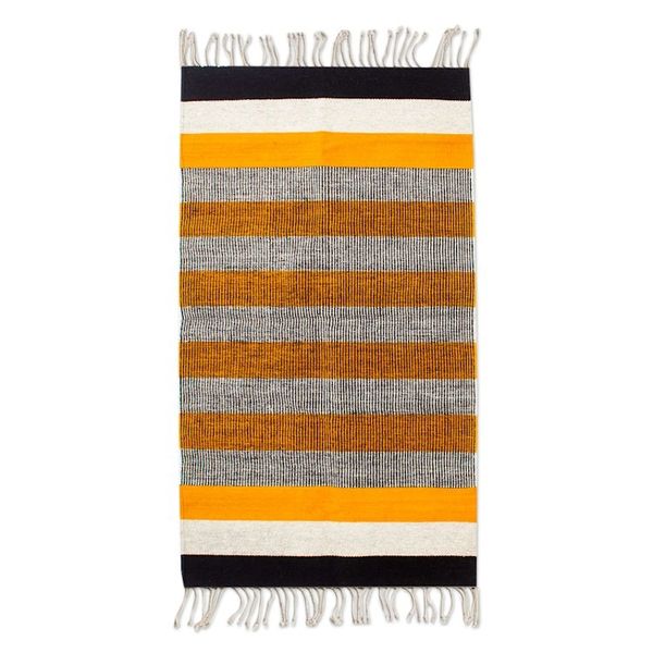 Alternate image for Handloomed Zapotec Striped Wool Area Rug 2.5x5 Lines of Sunshine
