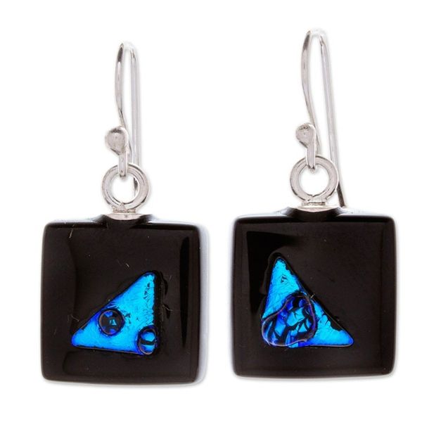 Alternate image for Square Blue and Black Dichroic Art Glass Jewelry Set Square Dreams