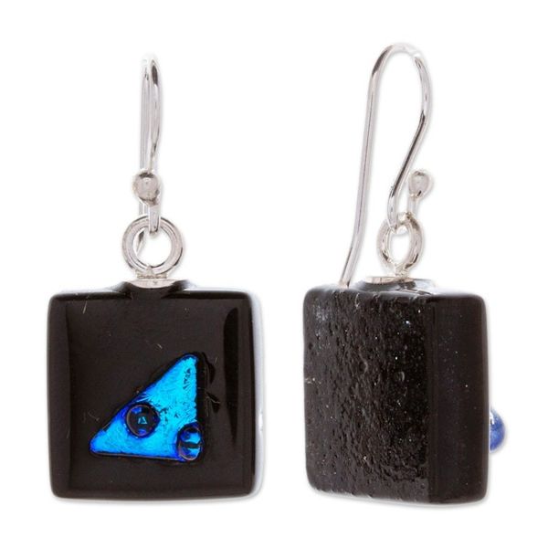 Alternate image for Square Blue and Black Dichroic Art Glass Jewelry Set Square Dreams