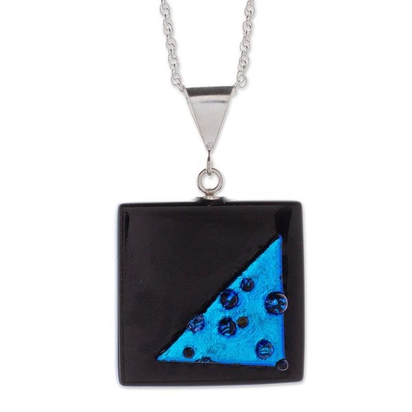 Alternate image for Square Blue and Black Dichroic Art Glass Jewelry Set Square Dreams